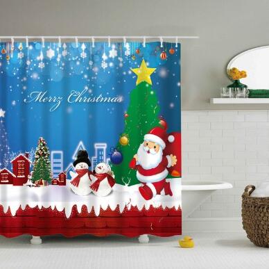 Christmas Waterproof Polyester Bathroom Shower Curtain Decor With Hooks