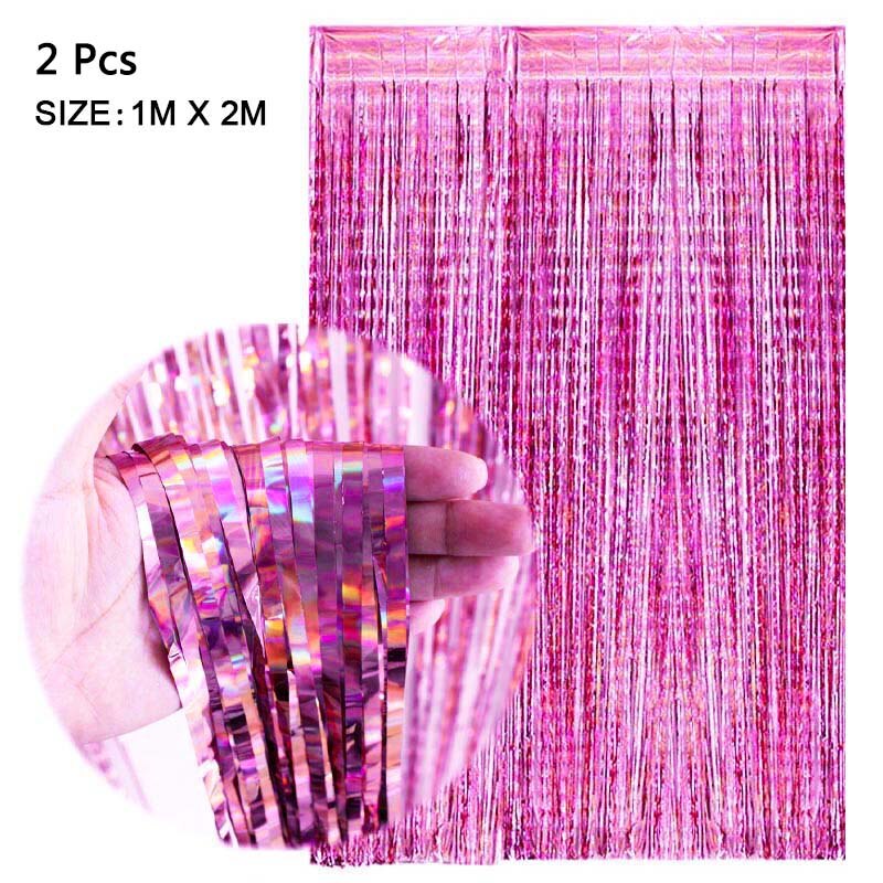 2Pcs 2M Foil Tinsel Fringe Curtains Backdrop Happy New Year Merry Christmas Decorations For Home Table Background