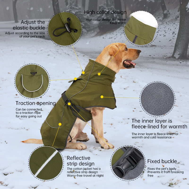 Waterproof Dog Jacket with Fleece Lining for Cold & Outdoor. Reflective, in Colors like Black, etc.