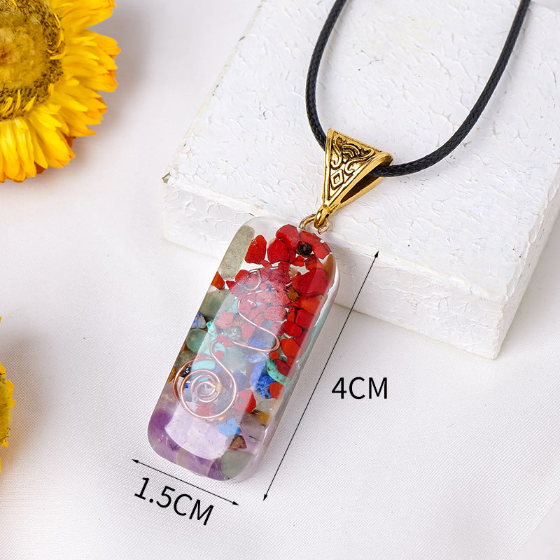 Rainbow Stone Orgone Pendant Dropping Resin Crystal Half Gemstone Necklace Jewelry