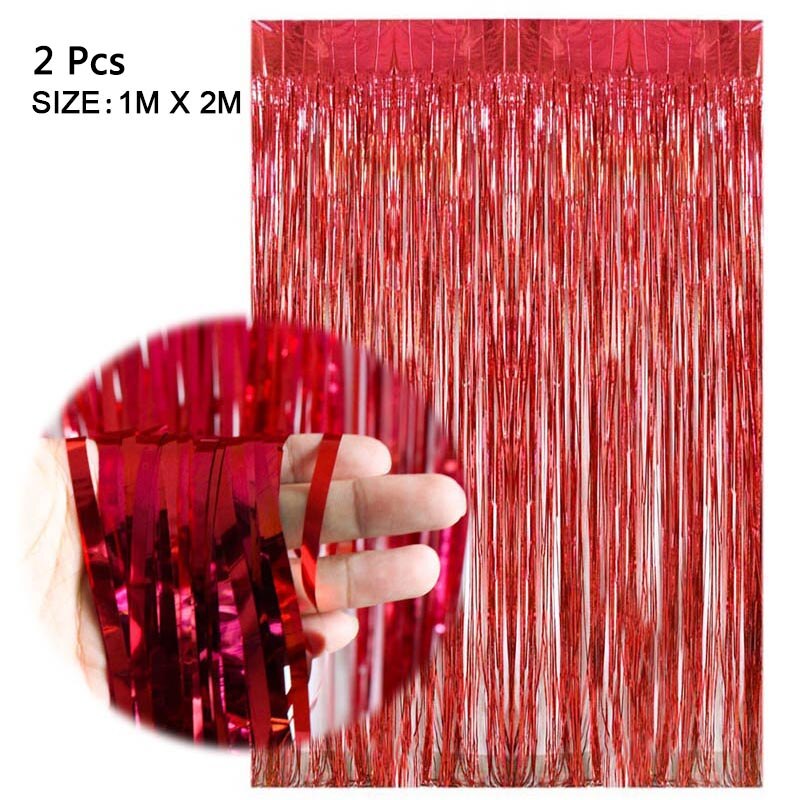 2Pcs 2M Foil Tinsel Fringe Curtains Backdrop Happy New Year Merry Christmas Decorations For Home Table Background