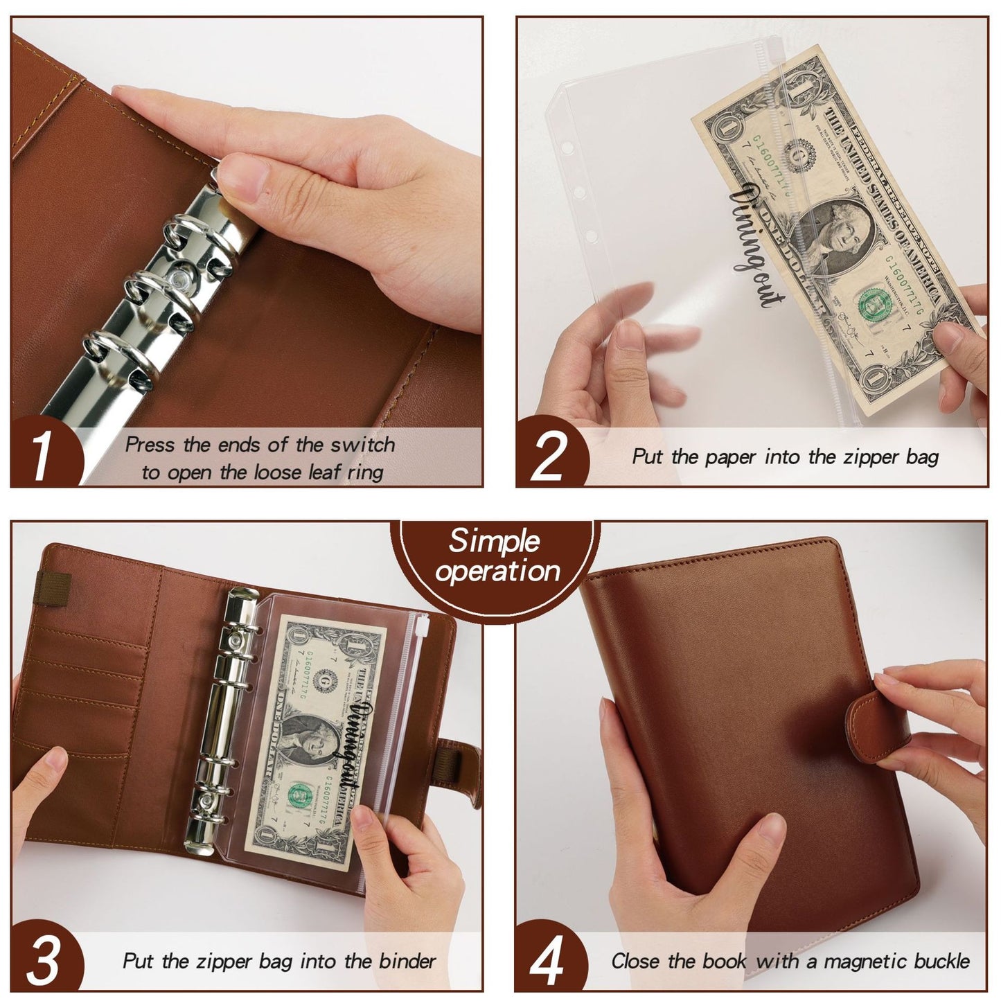 A6 Loose-Leaf Binder Budget Book Macaron Notebook Leather PU Loose-Leaf Book Cash Budget Handbook