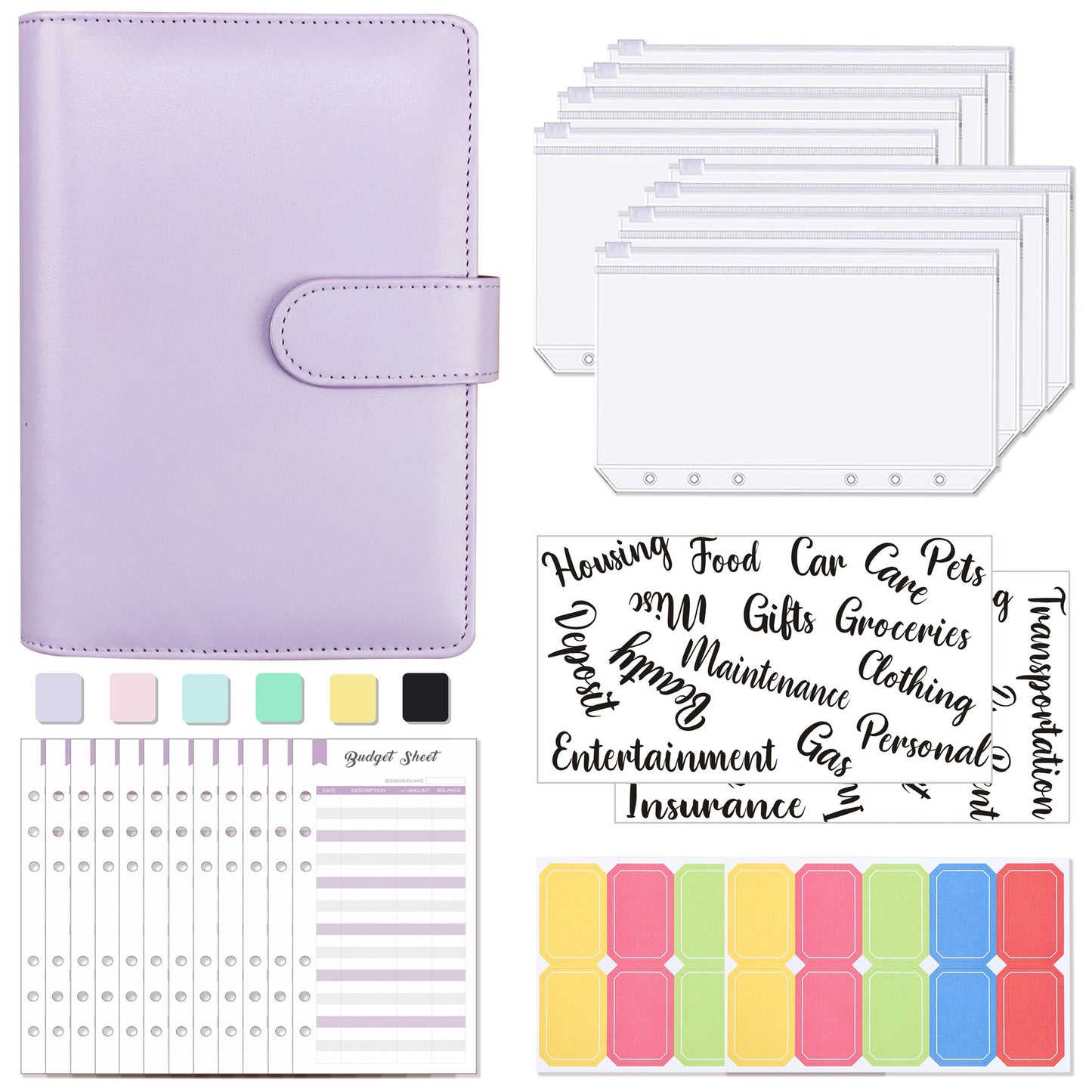 A6 Loose-Leaf Binder Budget Book Macaron Notebook Leather PU Loose-Leaf Book Cash Budget Handbook