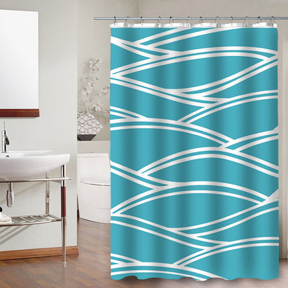 Modern Aqua Gray White Wave Stripe Print  3D Bathroom Shower Curtain