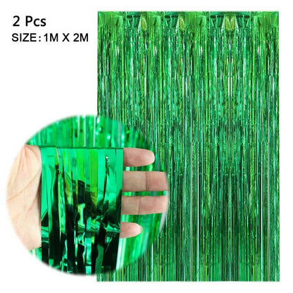 2Pcs 2M Foil Tinsel Fringe Curtains Backdrop Happy New Year Merry Christmas Decorations For Home Table Background