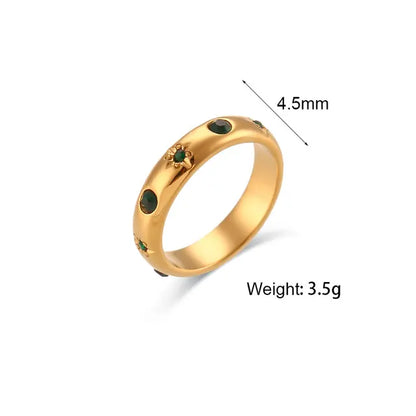 18K Gold Plated Green Zircon Pearl Rings For Women Waterproof Hypoallergenic Dainty Gold Ring Stainless Steel Jewelry