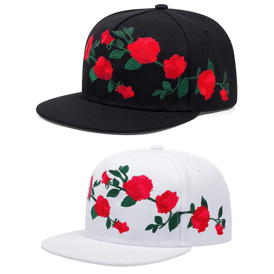 Cotton Embroidered Street Dance Hat Men's Rose Embroidered Big Head Circumference Hip Hop Adjustable Embroidered Baseball Hat