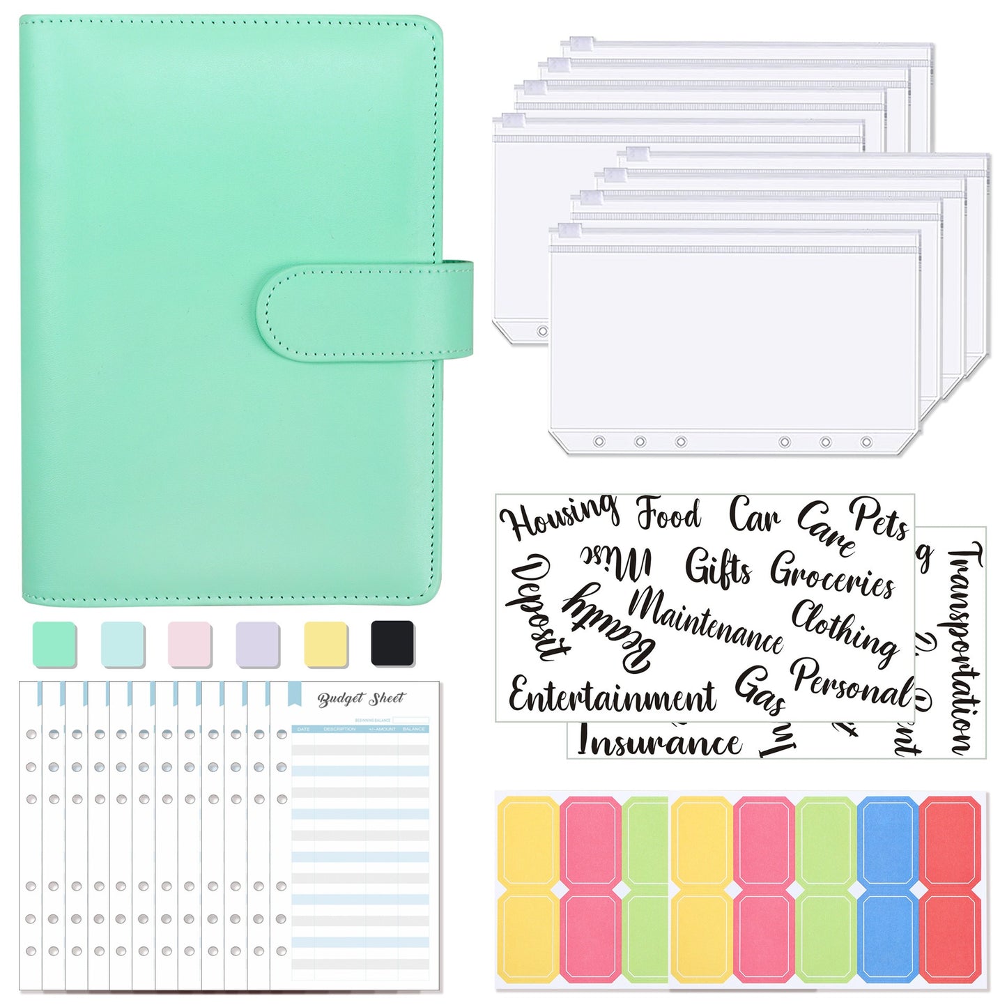 A6 Loose-Leaf Binder Budget Book Macaron Notebook Leather PU Loose-Leaf Book Cash Budget Handbook