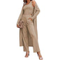 Women's 3-piece casual cardigan long knit vest drawstring pocket long sleeved set