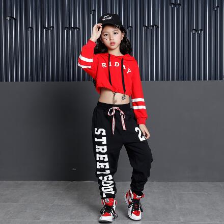 Kids Hip Hop Dance Costumes Girls Long Sleeve Sports Suit Children Jazz Hip hop Dance Clothes Wear for Girl 6 8 10 12 Years