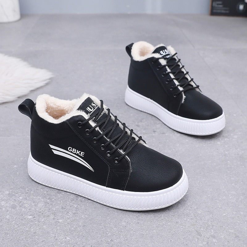 Velvet high top cotton shoes for women thick sole thick versatile Korean version snow cotton boots for women