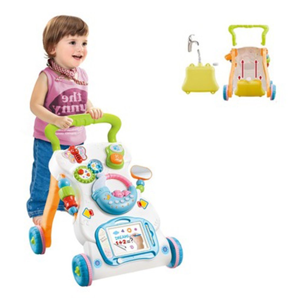 Unisex Infants' Walker Toddler Trolley Multi function Anti rollover Height Adjustable Walker Walking Teaching Cars Toys