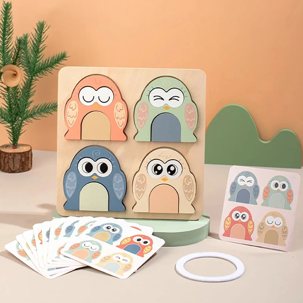 Wooden puzzle board owl pairing face changing puzzle music color recognition shape pairing puzzle toy