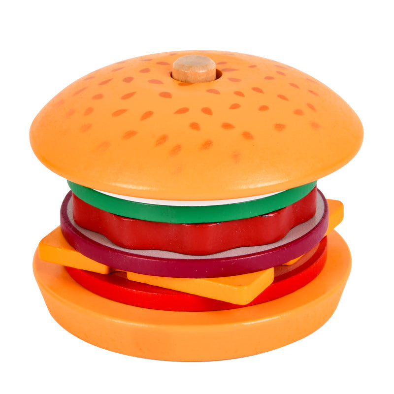 Baby wooden simulation burger, french fries, sandwich set, pillar pairing, food cutting, kitchen utensils, play with toys