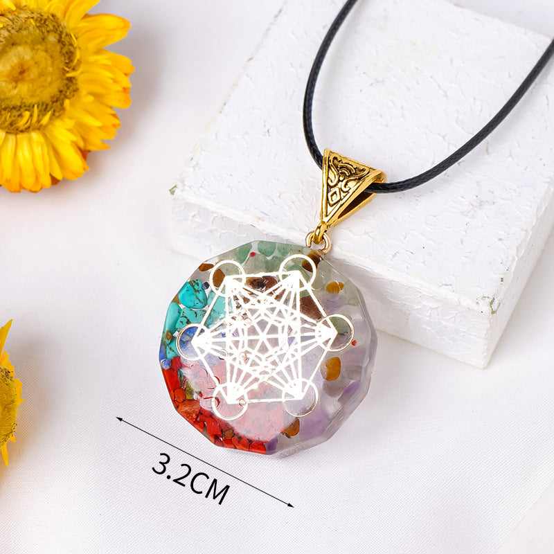 Rainbow Stone Orgone Pendant Dropping Resin Crystal Half Gemstone Necklace Jewelry