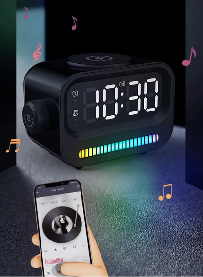 Alarm clock wireless charging Bluetooth speaker clock wireless charging voice controlled light