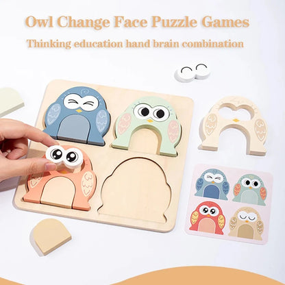 Wooden puzzle board owl pairing face changing puzzle music color recognition shape pairing puzzle toy