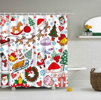 Christmas Waterproof Polyester Bathroom Shower Curtain Decor With Hooks