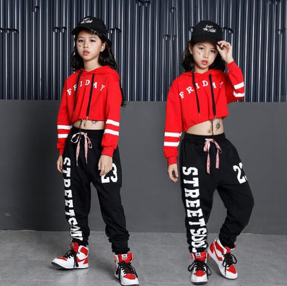 Kids Hip Hop Dance Costumes Girls Long Sleeve Sports Suit Children Jazz Hip hop Dance Clothes Wear for Girl 6 8 10 12 Years