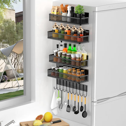 New Magnetic Shelf Moveable Magnetic Fridge Organizer  Rack Seasoning Organizer Spice Rack for Refrigerator