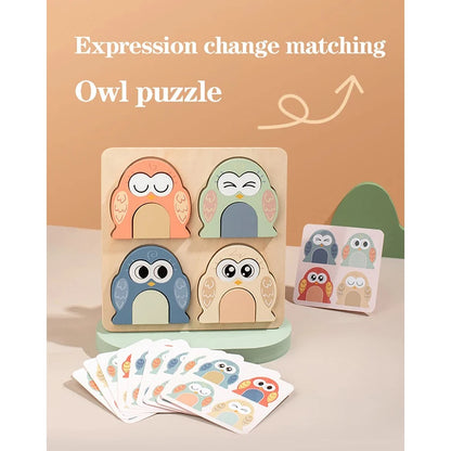 Wooden puzzle board owl pairing face changing puzzle music color recognition shape pairing puzzle toy