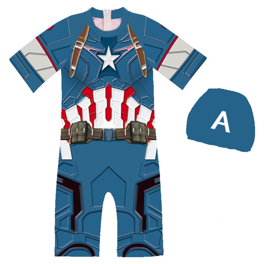 Children's Clothing New Boys' Swimsuits One-Piece Cartoon Captain America Children's Swimsuit