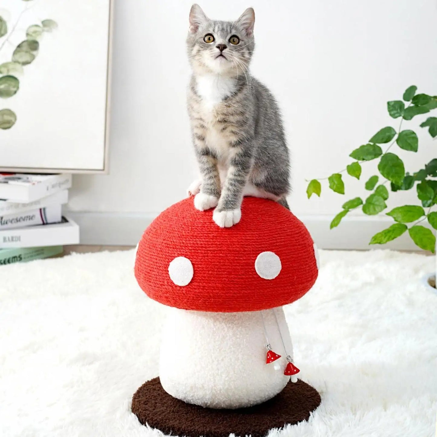 Red umbrella mushroom cat climbing frame sisal ground claw cat scratching board no debris falling vertical cat scratching column