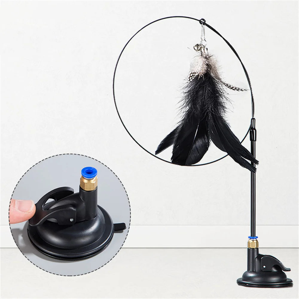 Cat Toy Teasing Cat Stick Interactive Toys Kitten Playing Feathers Wand With Bell Suction Cup Toy Play With Cat Pet Accesorios