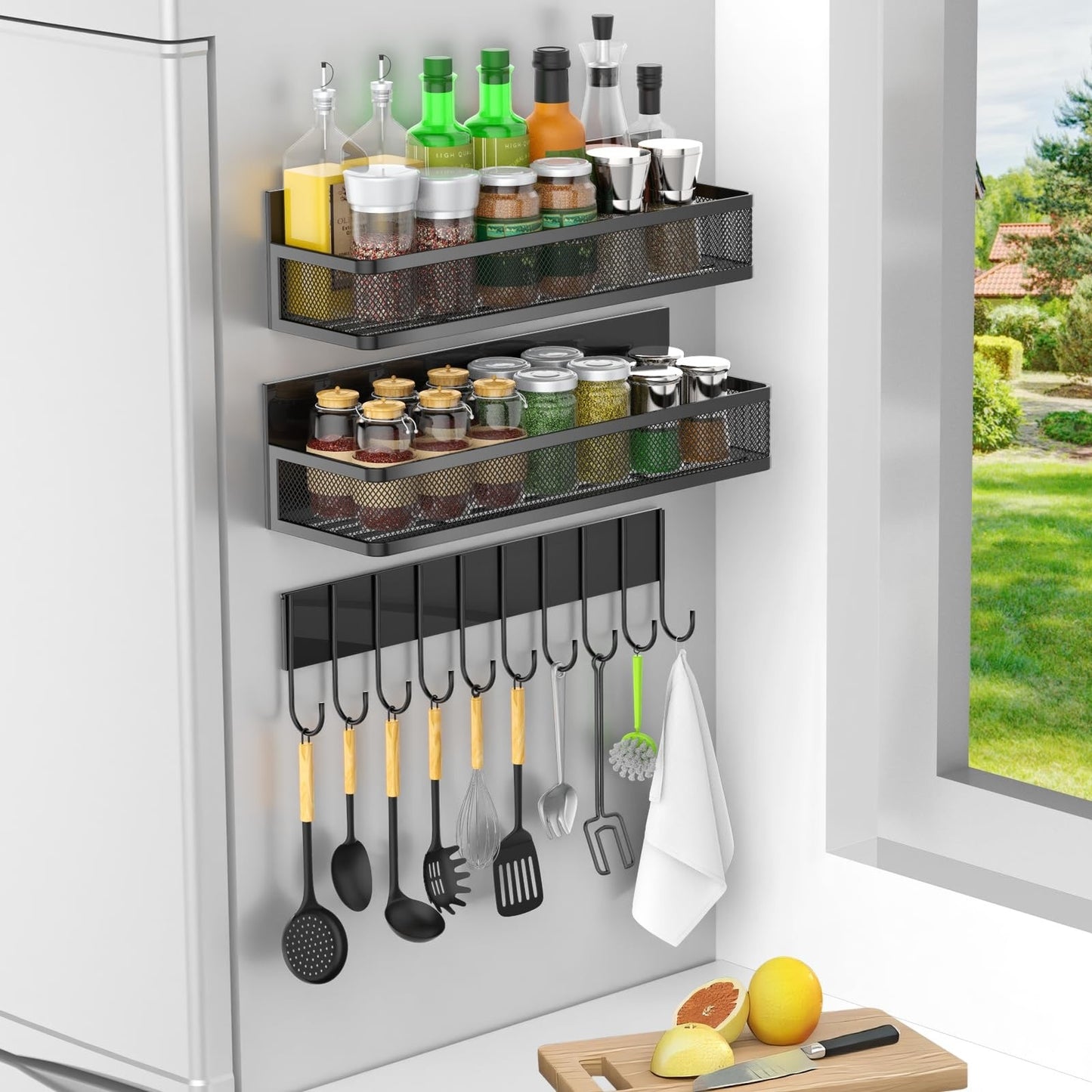 New Magnetic Shelf Moveable Magnetic Fridge Organizer  Rack Seasoning Organizer Spice Rack for Refrigerator