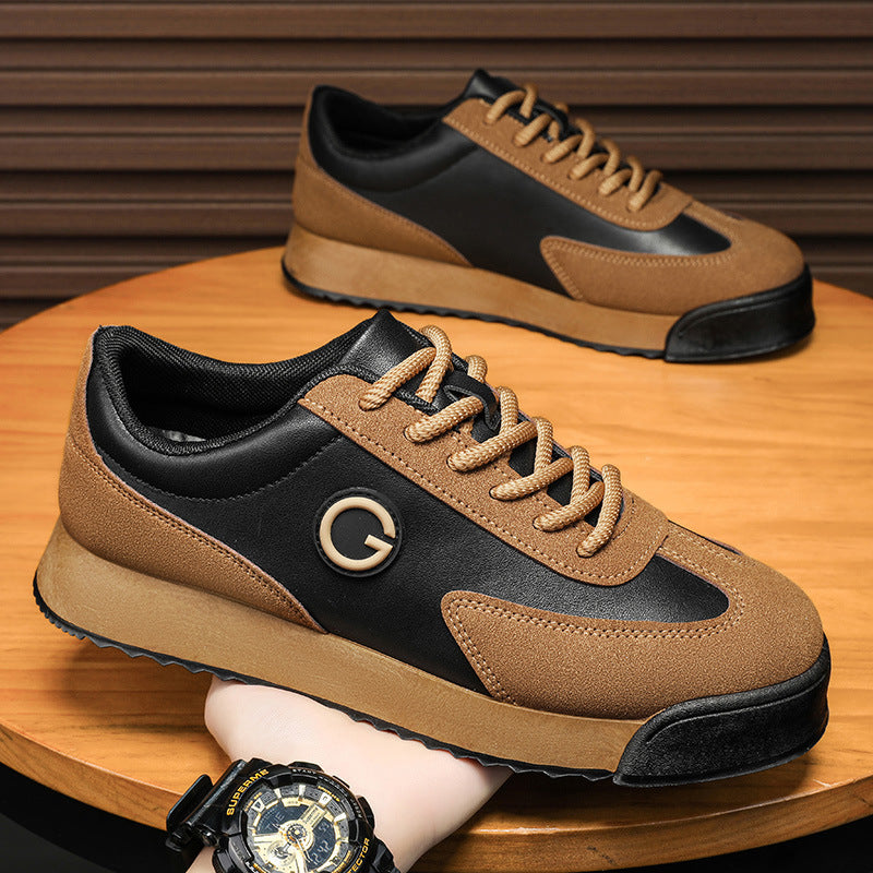 Men's shoes, casual flat shoes, teenagers' leather surface, waterproof thick sole, increased height