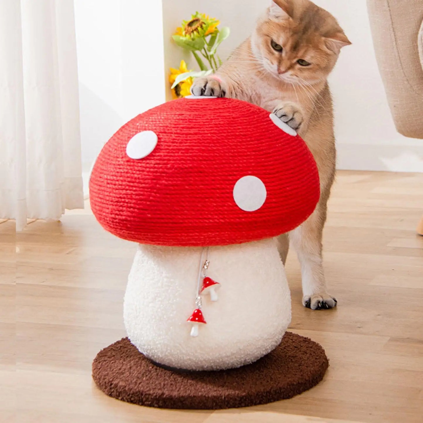 Red umbrella mushroom cat climbing frame sisal ground claw cat scratching board no debris falling vertical cat scratching column