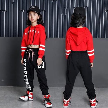 Kids Hip Hop Dance Costumes Girls Long Sleeve Sports Suit Children Jazz Hip hop Dance Clothes Wear for Girl 6 8 10 12 Years