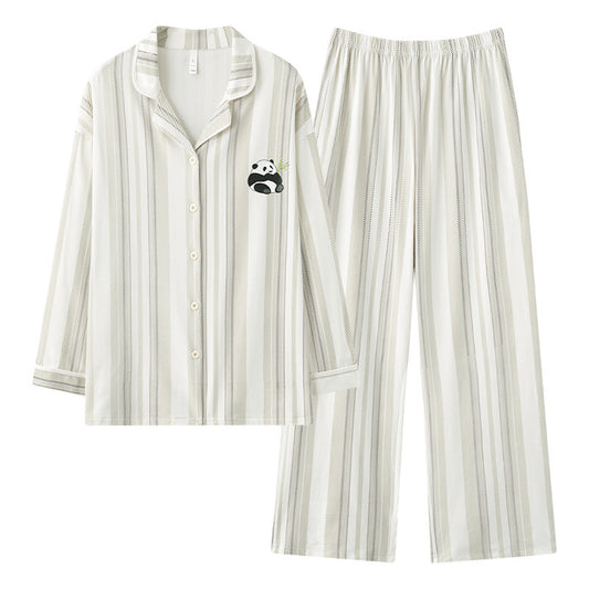 Pure cotton couple pajamas women's spring and autumn men's home suit set