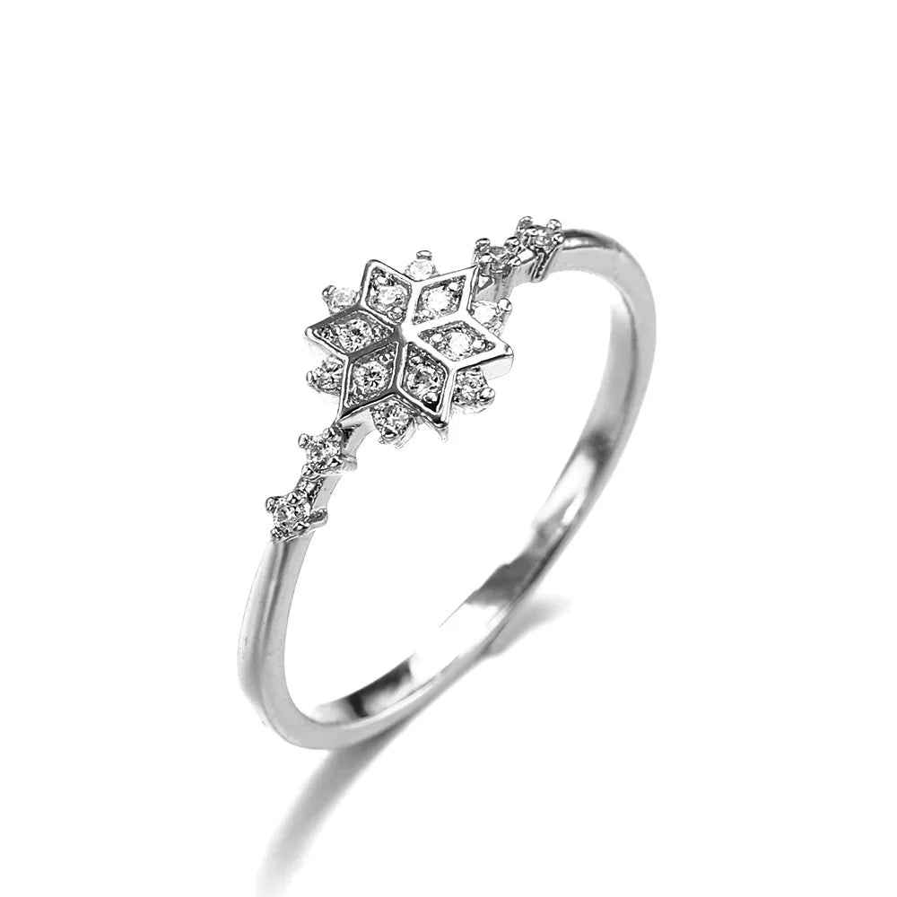 925 Sterling Silver Snowflake Ring 14k Gold Plating Simple Gold Silver color Women Engagement Wedding Ring Gift