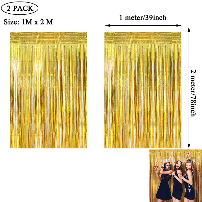 2Pcs 2M Foil Tinsel Fringe Curtains Backdrop Happy New Year Merry Christmas Decorations For Home Table Background