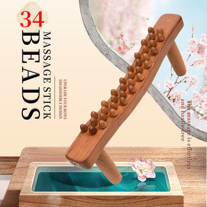 Handheld 34 Beads Home Massaging Device wood stick massage tool Body Massage Wooden Guasha Tool for Relaxation