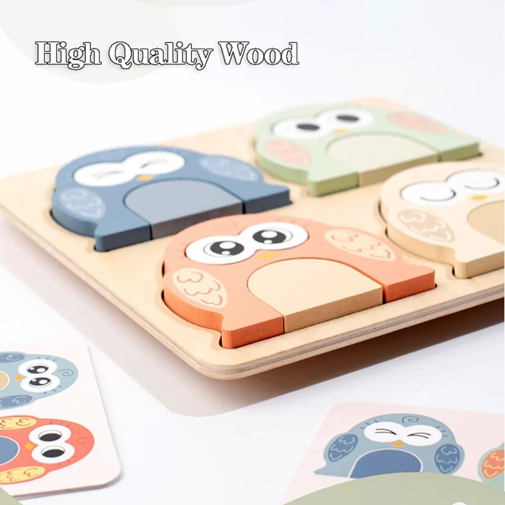 Wooden puzzle board owl pairing face changing puzzle music color recognition shape pairing puzzle toy