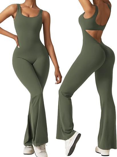 Women's sleeveless flared jumpsuit sexy backless vest tight fitting hip lifting yoga jumpsuit