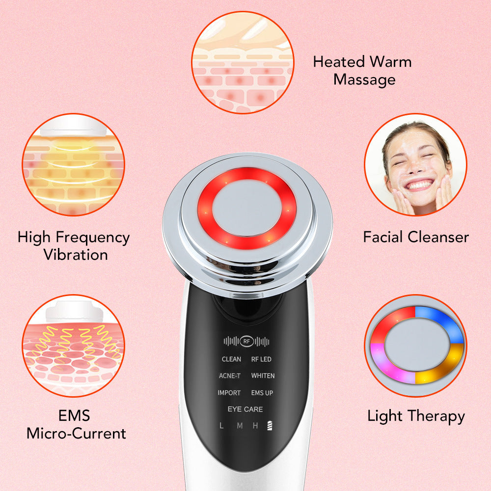 7-in-1 EMS Micro-Current Color Light Vibration LED Beauty Cleansing Import Instrument Face Lift Essence Import Instrument