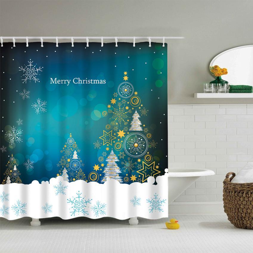 Christmas Waterproof Polyester Bathroom Shower Curtain Decor With Hooks