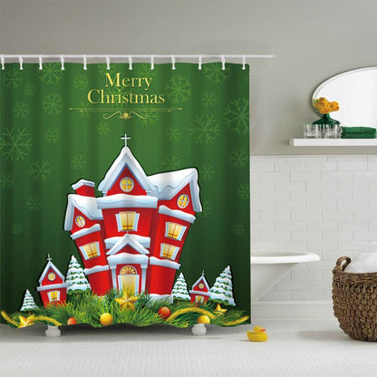 Christmas Waterproof Polyester Bathroom Shower Curtain Decor With Hooks