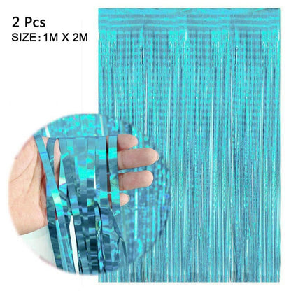 2Pcs 2M Foil Tinsel Fringe Curtains Backdrop Happy New Year Merry Christmas Decorations For Home Table Background