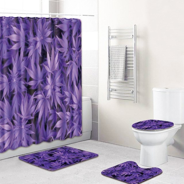 S 3D Printing Maple Leaf Bathroom Mats 180*180cm Shower Curtain 4pcs Bath Mat Sets Home Decoration