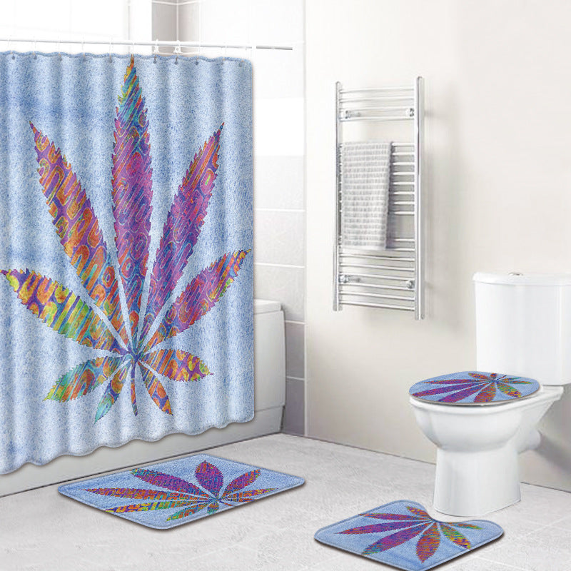 S 3D Printing Maple Leaf Bathroom Mats 180*180cm Shower Curtain 4pcs Bath Mat Sets Home Decoration