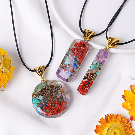 Rainbow Stone Orgone Pendant Dropping Resin Crystal Half Gemstone Necklace Jewelry