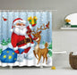 Christmas Waterproof Polyester Bathroom Shower Curtain Decor With Hooks