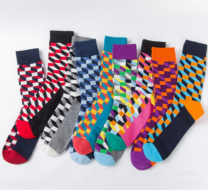 Happy Fashion Socks Personality Fashion Brand Men and Women Couples Medium High Cotton Socks