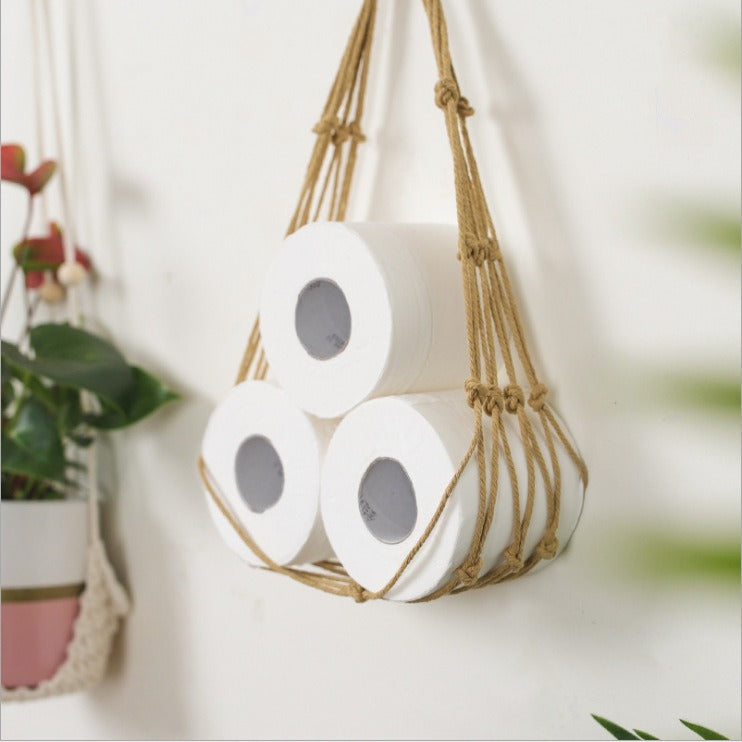 Living room wall hanging paper bag, paper roll, cotton rope storage, hanging bag, magazine and book storage