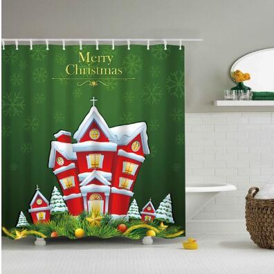 Christmas Waterproof Polyester Bathroom Shower Curtain Decor With Hooks