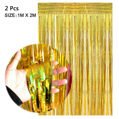 2Pcs 2M Foil Tinsel Fringe Curtains Backdrop Happy New Year Merry Christmas Decorations For Home Table Background